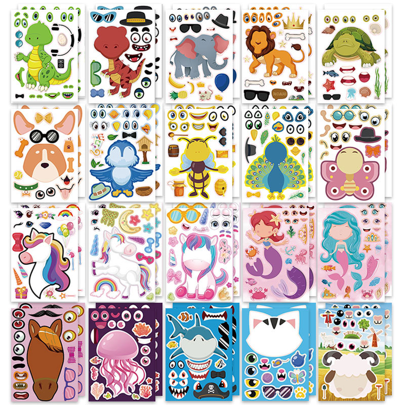 Zoo Party Games - 12/24 folhas fazer um rosto adesivos